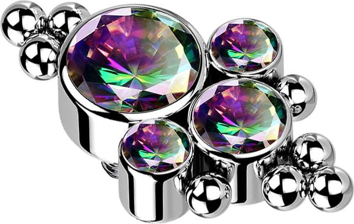 Immagine prodotto Star Piercing Dermal Anchor argento otto perline e quattro cristalli scuri multicolore (Titanio G23, senza ottone)