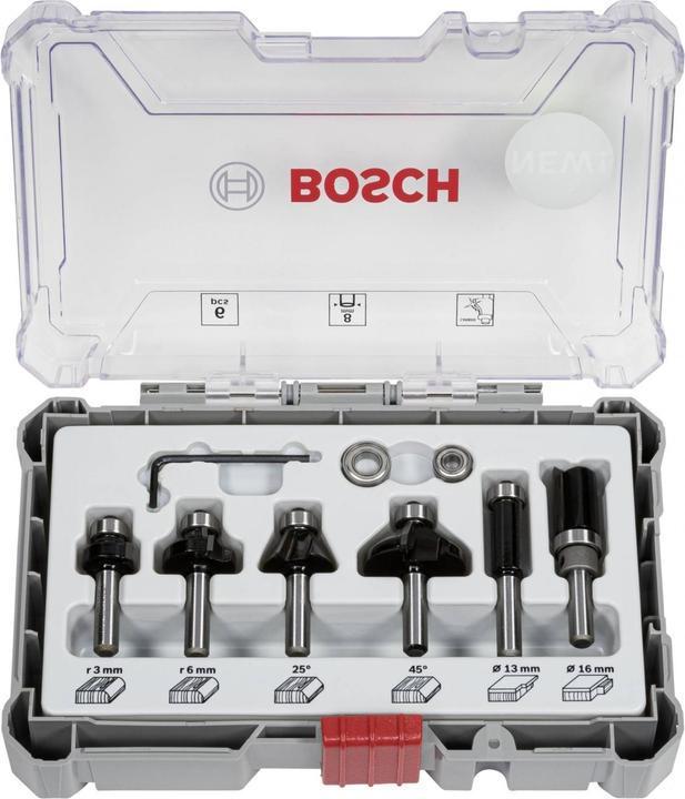 Bosch Professional Zubehör 6-teiliges Rand- und Kantenfräser-Set, 8-mm-Schaft für Handfräsen