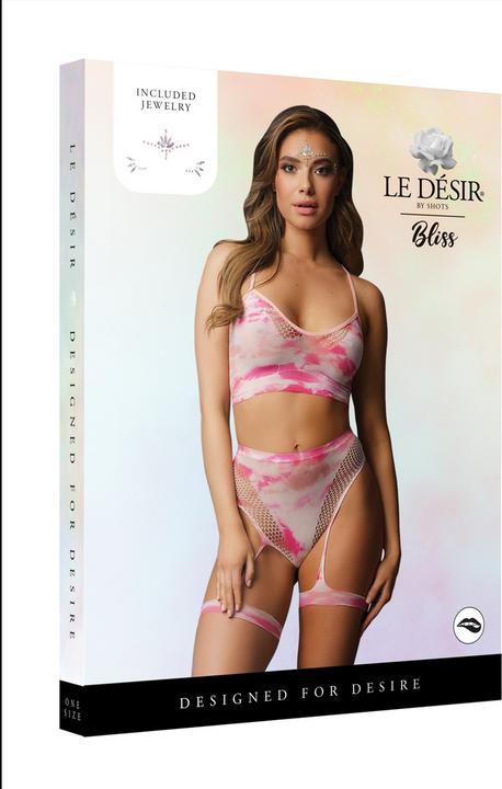 Produktbild Le Désir 2PC Tie Dye Bra Set with Garters & Dazzling Eye Contact Bl (One Size)