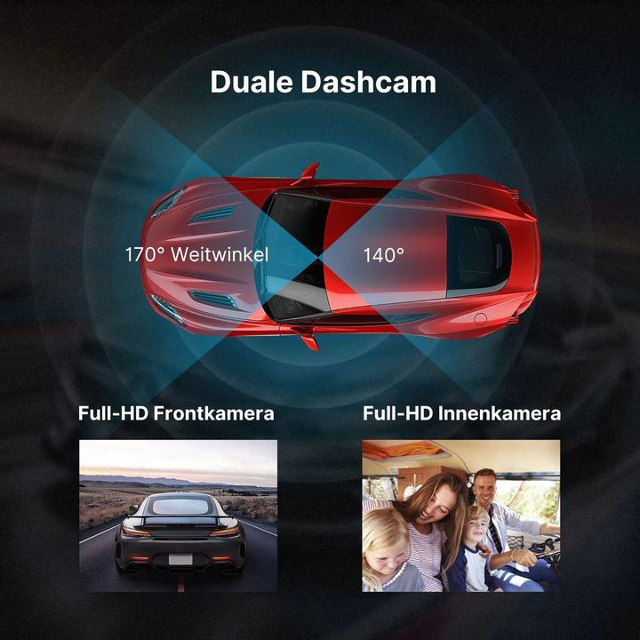 Image du produit Hermex Dual-Dashcam Full-HD Autofront-Kamera Onboard-Kamera Innenraum Auto (Microphone intégré, Vision nocturne, Accéléromètre, Full HD)