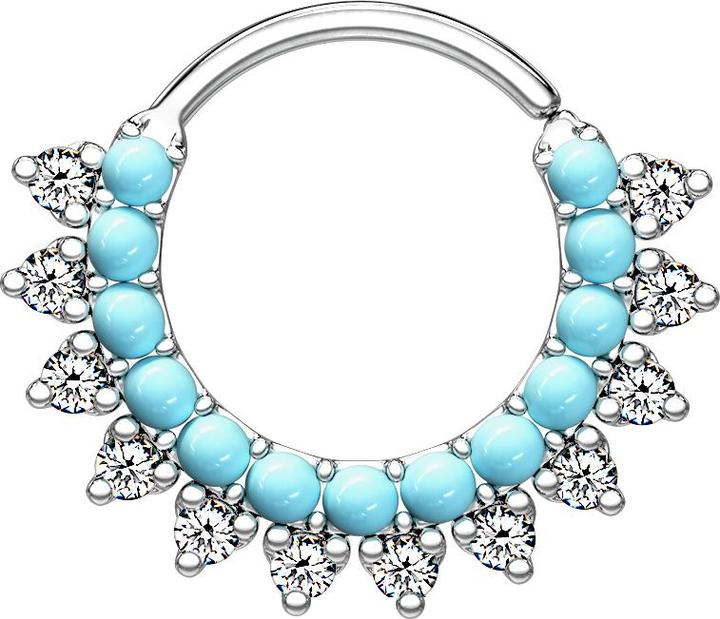 Produktbild Star Piercing Micro Piercing Ring silber mit Türkis Steinen und Kristallen (Messing)