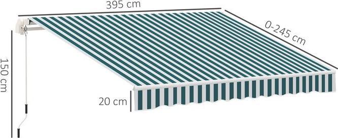 Produktbild Swisshandel24 Gelenkarmmarkise 4m mit Handkurbel Alu Weiss+Grün 395x245 cm (2.45 m)