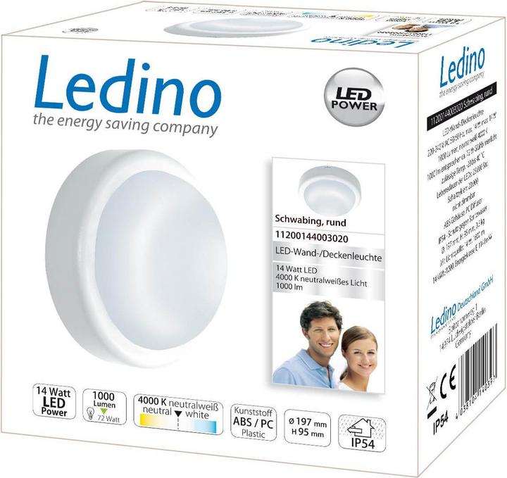 Actual product image Ledino Schwabing wall/ceiling lamp 14W, 4000K, round neutral white (1000 lm)