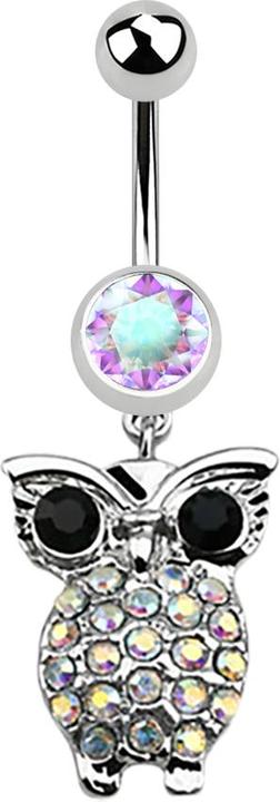 Produktbild Star Piercing Banane silber mit Anhänger Eule und grossen Augen multicolor (Chirurgenstahl 316L, ohne Messing)