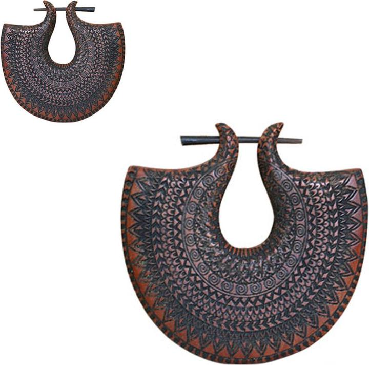 Produktbild Star Piercing Ohrring Teller Mandala Graviert aus Saba Holz (Organisch, ohne Messing)