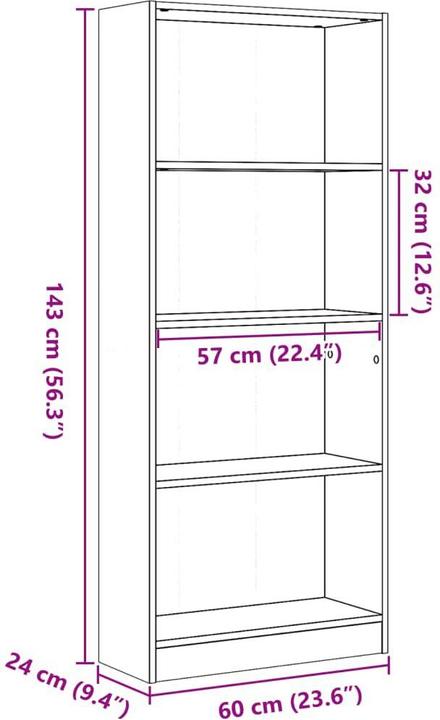 Immagine prodotto VidaXL Bücherregal Regal Standregal Büroregal Aufbewahrungsregal Artisan-Eiche (60 x 24 x 143 cm)