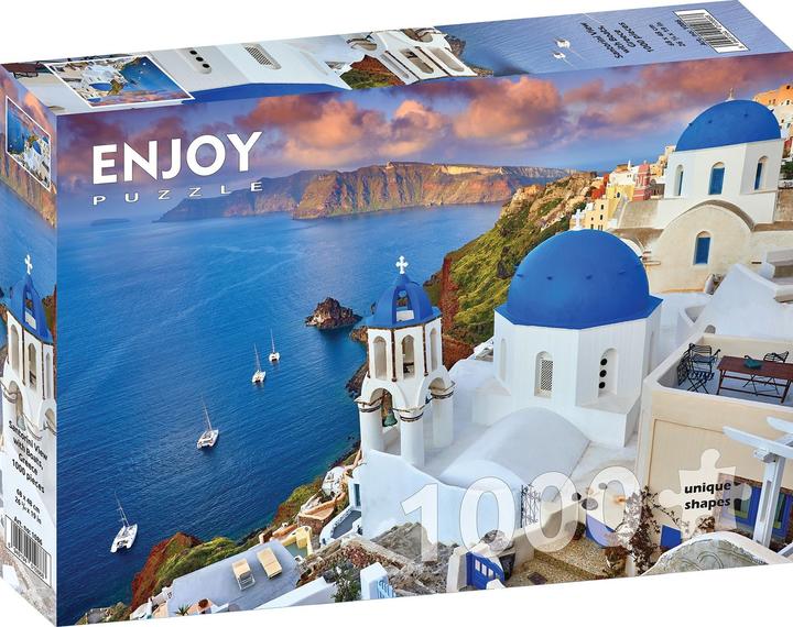 Actual product image Enjoy Puzzle ENJOY-1086 - View of Santorini with boats, Greece, jigsaw puzzle, 1000 pieces (1000 pieces)