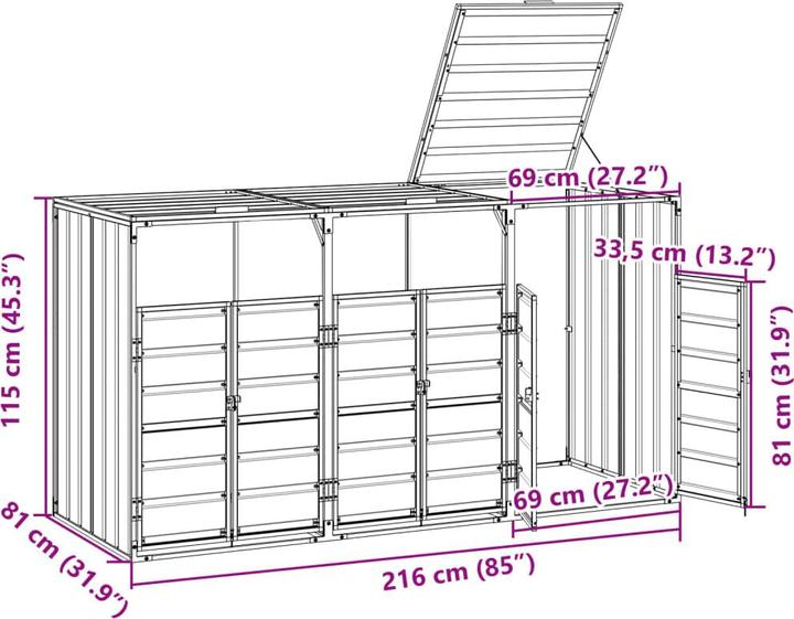 Produktbild VidaXL Mülltonnenbox für 3 Tonnen Anthrazit 216x81x115 cm Stahl
