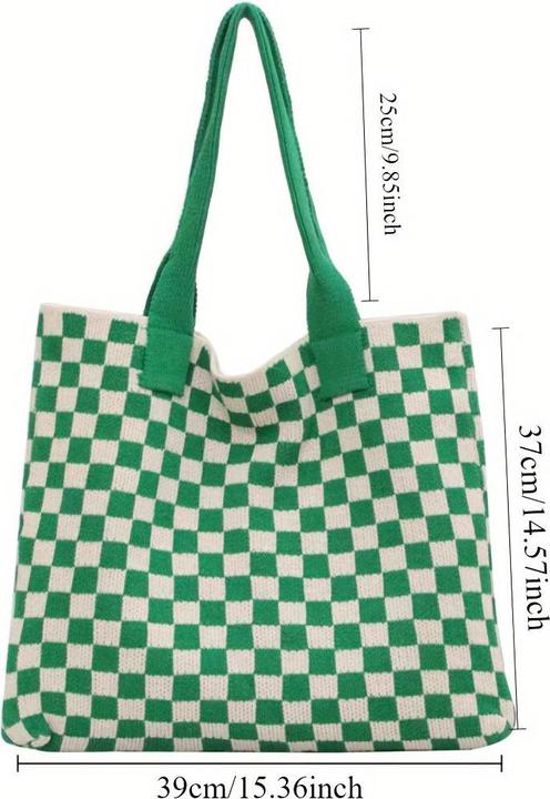 Only-Bags.Store Kariert gestrickt Umhängetasche, Trendy Plaid Pattern Tote Bag, grosse Kapazität Handtasche für