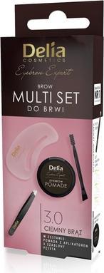 Delia Cosmetics Augenbrauen-Multi-Set Dunkelbraun - Pinzette, Brauengel, Schablone, langanhaltende Formulierung (Körpergel)