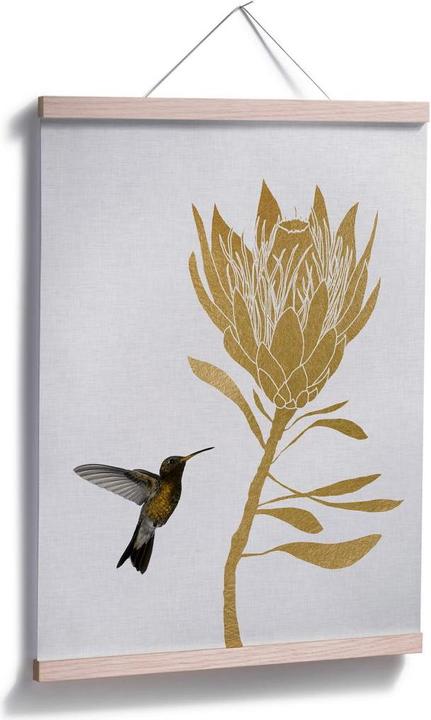 Produktbild Trenddeko Orara Studio - Hummingbird and Flower - goldene Blume (24 x 30 cm)