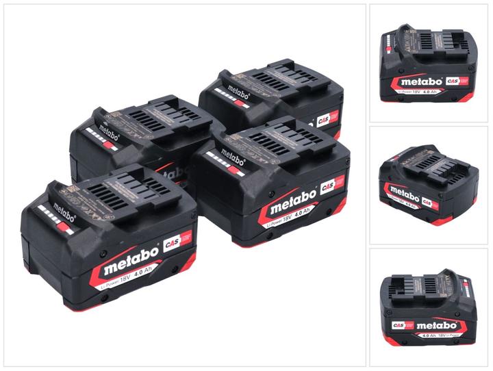 Metabo Ensemble de batteries 4x Li-Power pack 18 V 4.0 Ah CAS Li-Ion ( 4x 625027000 ) avec indicateur de (18 V)