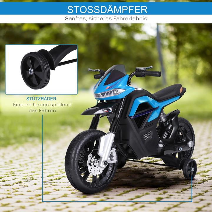 Immagine prodotto Homcom Moto elettrica per bambini 3-6 anni con ruote di allenamento max. 3 km/h Metallo + plastica Blu