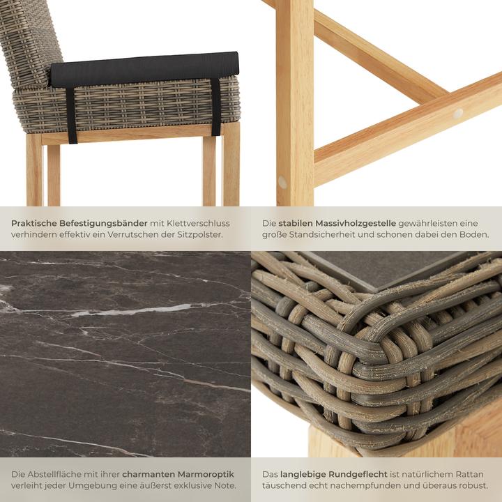 Produktbild tectake Rattan Bartisch Lovas mit 6 Stühlen Latina (161 cm)