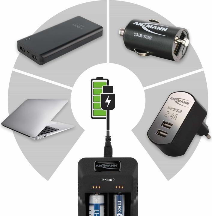 Actual product image Ansmann lithium 2 (1 pcs., 14500, 16340, 17670, 18500, 18650, 22650, 26650, AAA, AA, Chargers without battery)