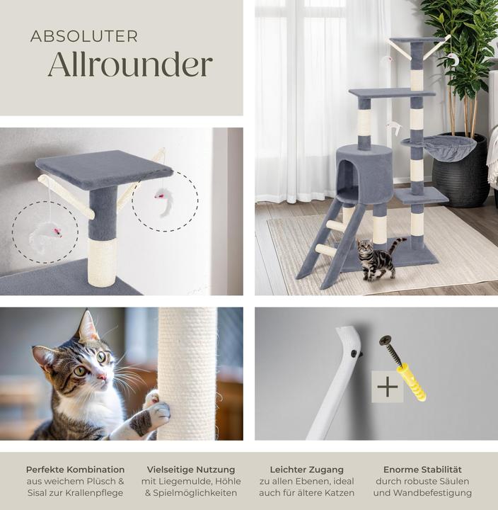 Image du produit tectake Arbre à chat Dominik (144 cm, Gris)