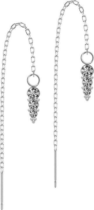 Produktbild Star Piercing Ohrstecker silber freifallende Kette drei Kristalle silber mit Kugeln (ohne Messing, Chirurgenstahl 316L)