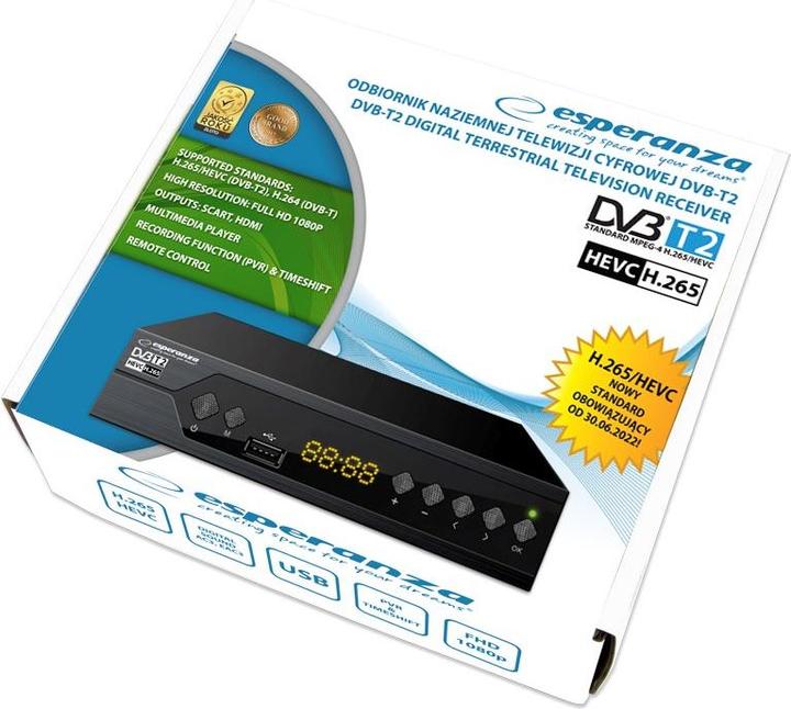 Image du produit Esperanza EV107R TV Set-Top-Box Kabel Schwarz (DVB-T2)