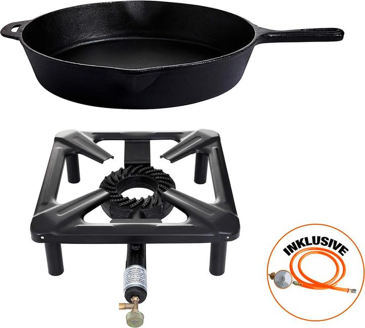 Actual product image All'Grill Stool cooker set (small) with cast iron pan Ø 39 cm incl. gas hose & regulator (Pot, Cast iron)