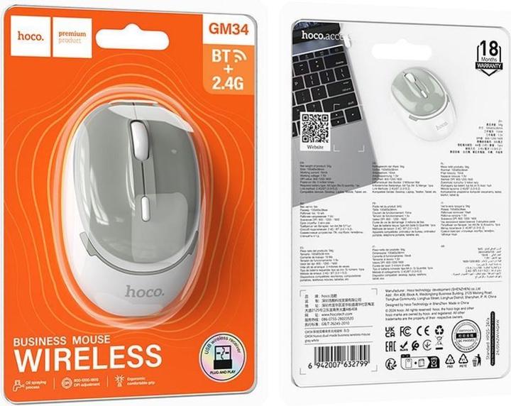 Actual product image Hoco Headphone with microphone computer wireless mouse 2,4G 1600 dpi GM34 gray white (Wireless)
