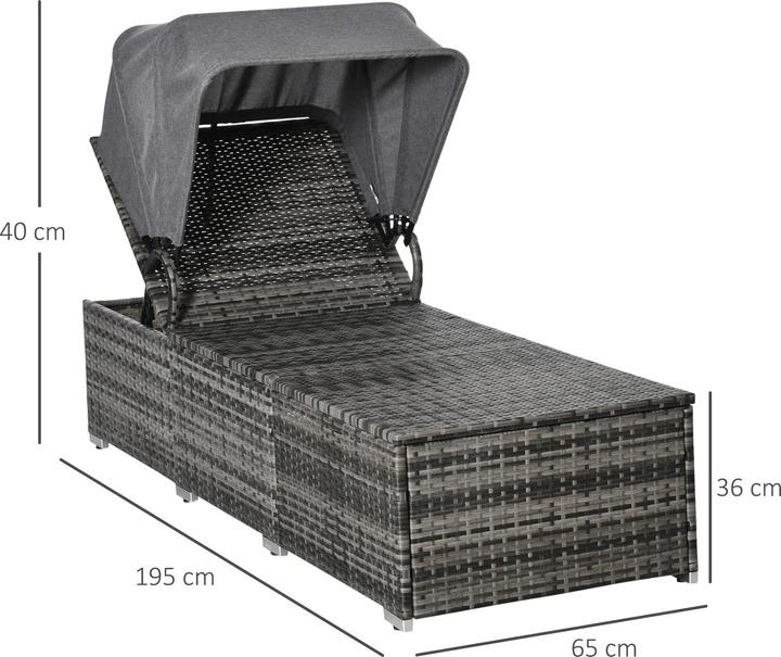 Immagine prodotto Outsunny Lettino in rattan con tettuccio parasole (195 cm)