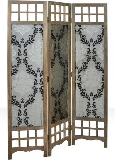 Actual product image Homestyle4u 3 part screen room divider wood partition brown grey pattern fabric Spanish wall