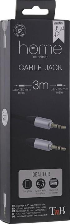 Produktbild T'nB CÂBLE AUDIO JACK 3,5MM M/M 3M (ARGENT/NOIR) (3 m, 3.5mm Klinke (AUX))