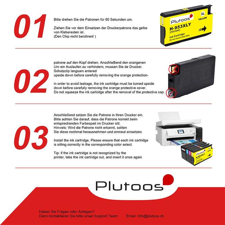 Label énergétique Plutoos HP 953XL Cartouches XXL compatibles, jeu de 4 couleurs (C, M, Y, BK)