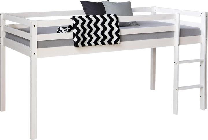 Produktbild Floki24 Hochbett Spielbett Kinderbett mit Lattenrost Leiter Holz Massiv, weiss - 90x200 cm (90 x 200 cm)