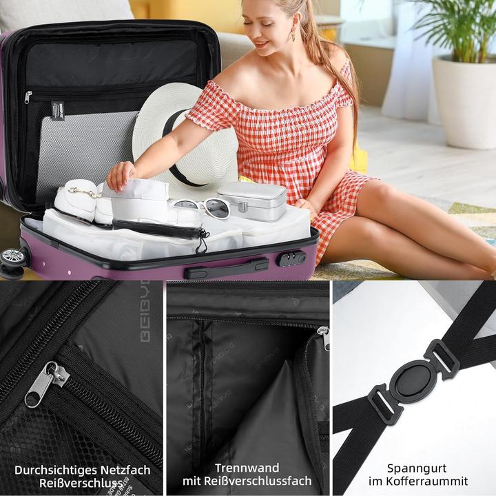 Image du produit Beibye 3-teiliges Hartschalen-Kofferset (115 l, Bagage à main (jusqu'à 50l), M (50 - 90l), L (90 - 115l))