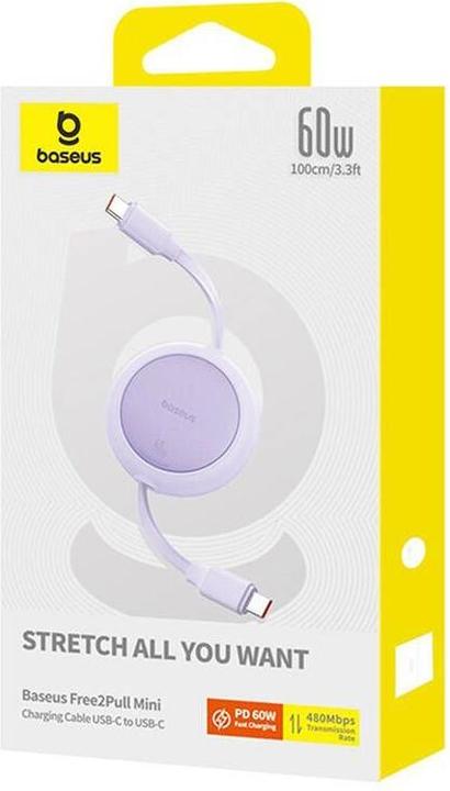 Immagine prodotto Baseus Free2Pull Cavo USB-C da Mini USB-C a USB-C 60W, 1 m (viola) (1 m, USB 3.0)