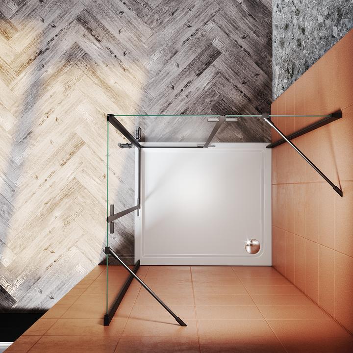 Image du produit SONNI Cabine de douche avec entrée d'angle, 80 x 120 cm, noir douche, hauteur 195 cm, avec portes ba (120 cm, 195 cm)
