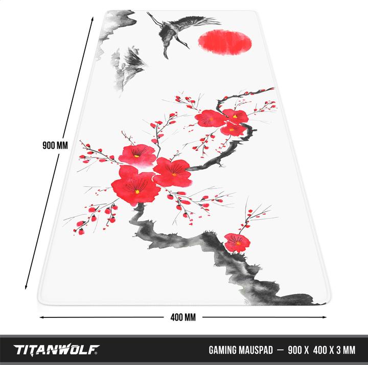 Produktbild Titanwolf Gaming Mauspad, 900 x 400mm XXL Speed Gaming Mausmatte, Mousepad Extragrosse Fläche, Ink Sakura 6 (XXL)