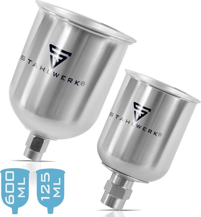 Actual product image Stahlwerk Aluminium paint cup set / flow cup 125 ml and 600 ml paint cup