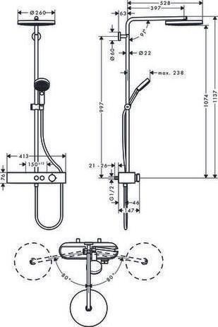 Actual product image hansgrohe Showerpipe 260 1jet with ShowerTablet Select 400 Ditto: with EcoSmart