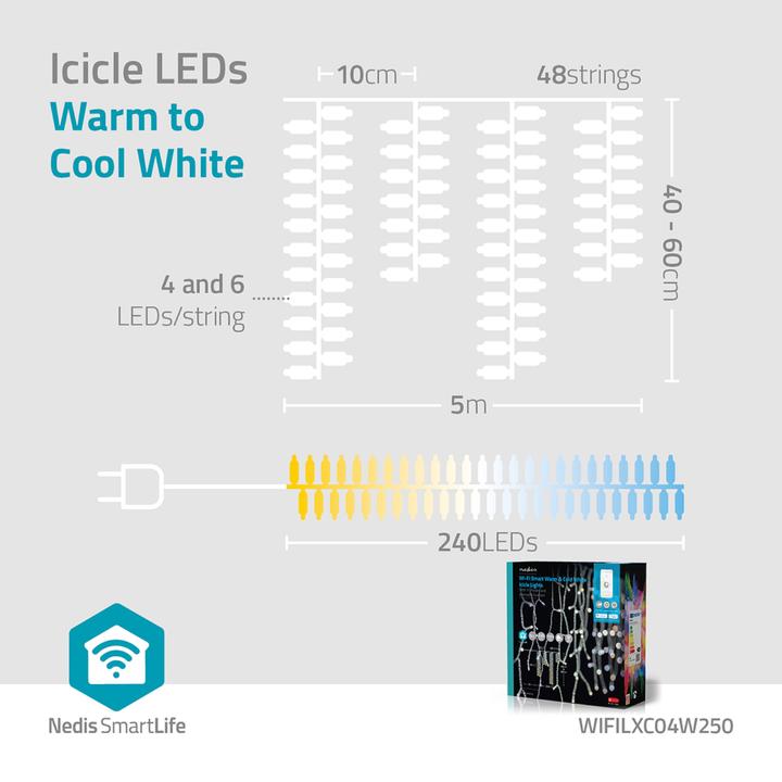 Immagine prodotto Nedis SmartLife LED decorativo | Wi-Fi | Bianco caldo o freddo | 240 LED | 5,00 m | Android™ / IOS (0.21 m)