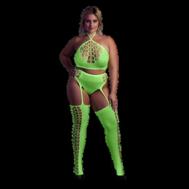 Immagine prodotto Ouch! Two Piece with Crop Top and Stockings - Green - XL/XXXXL (XL, XXL, 3XL)