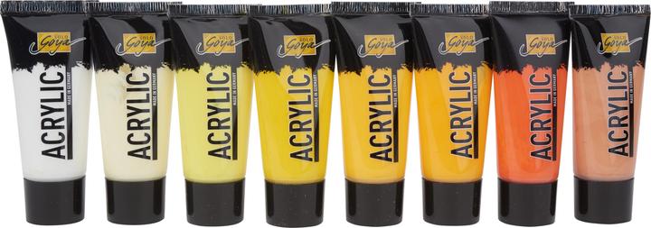 Actual product image Solo Goya Acrylic Set (Beige, Cobalt blue, Light green, Oxide brown dark, Ivory, Leaf green, Coelin blue, Yellow green, Ultramarine blue, Turquoise, Violet, Real orange, Permanent green, Primary blue, Dark brown, Ochre, Rosé, Terracotta, Light blue, Wine red, Crimson, Real yellow light, vermilion, 640 ml)