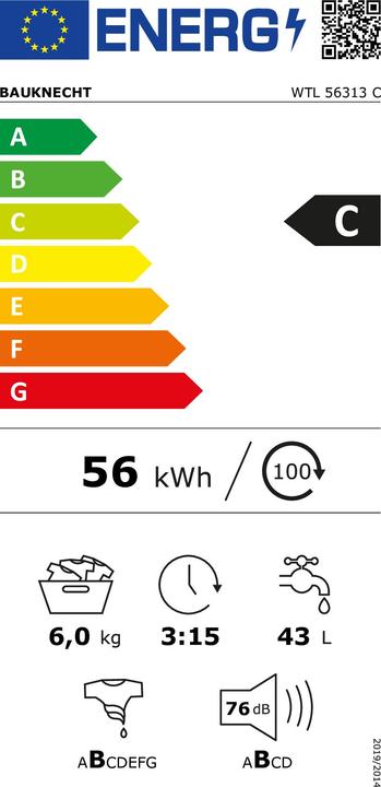 Etichetta energetica Bauknecht WTL 56313 C (6 kg, Verso l'alto, Spina UE)