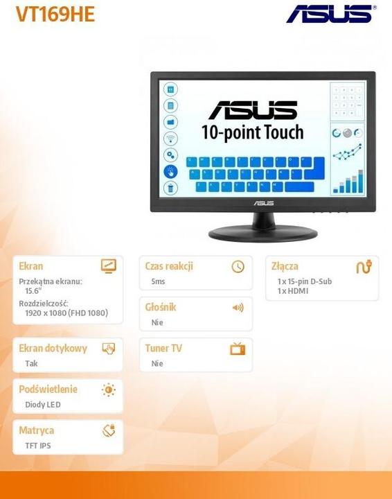 Image du produit ASUS Touch VT169HE 39.6cm (16:9) FHD HDMI (1920 x 1080 pixels, 15.60")