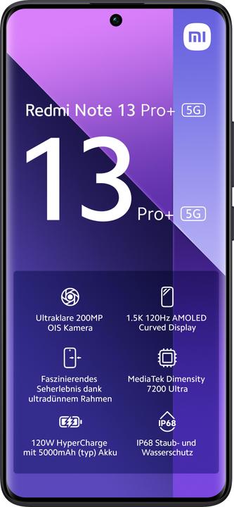 Produktbild Xiaomi Redmi Note 13 Pro+ 5G (256 GB, Midnight Black, 6.67", SIM + eSIM, 200 Mpx, 5G)