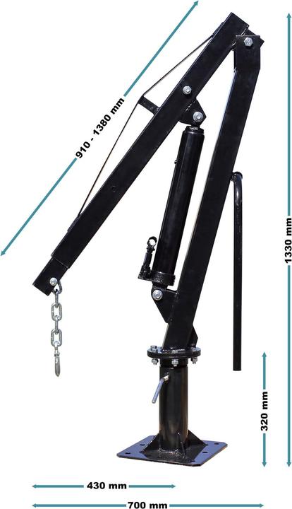 Actual product image Wiltec Pickup crane Loading crane 0-1861mm 500kg 360° slewing ring Workshop floor mounting