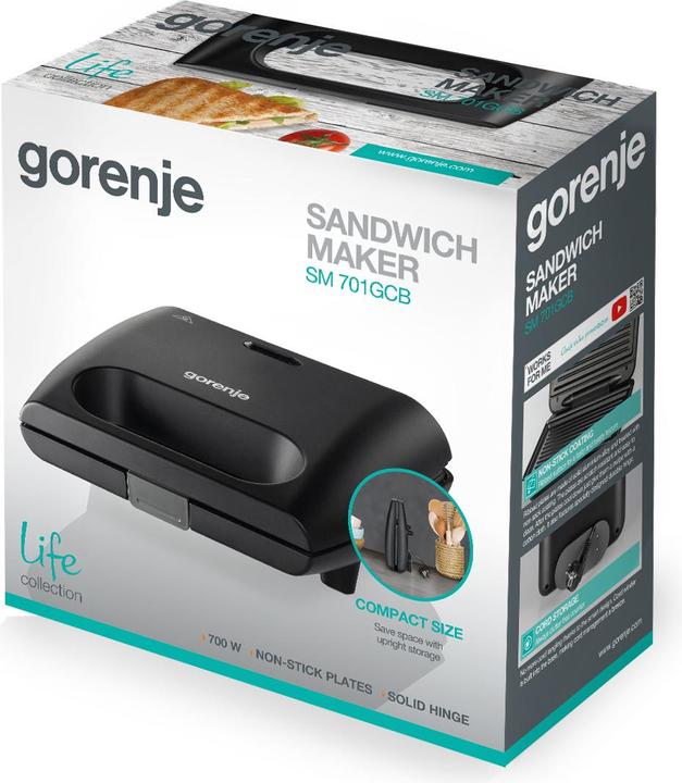 Actual product image Gorenje Mini sandwich grill - black- 700 W, infinitely variable temperature adjustment, non-stick coating