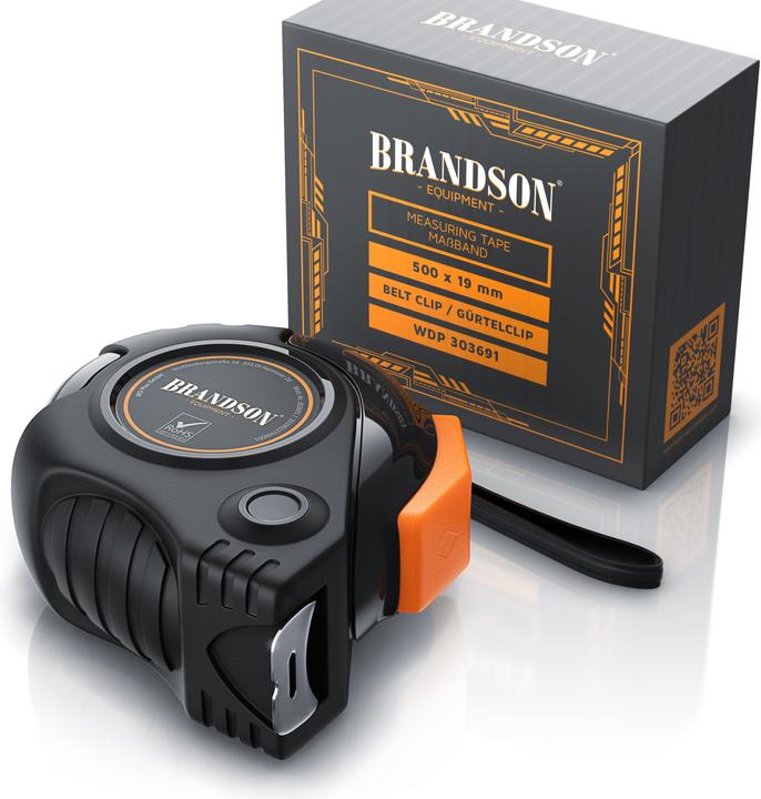 Produktbild Brandson 5m Bandmass, Bandmass mit Gürtelclip, robustes Stahlbandmass, Massband, Rolle