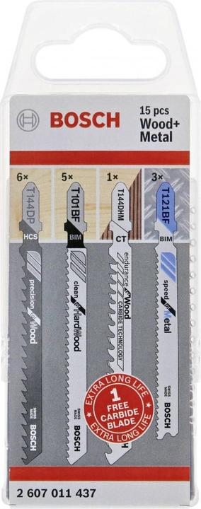 Bosch Professional Zubehör 15-tlg. Stichsägeblatt-Set für Holz und Metall, T-Schaft