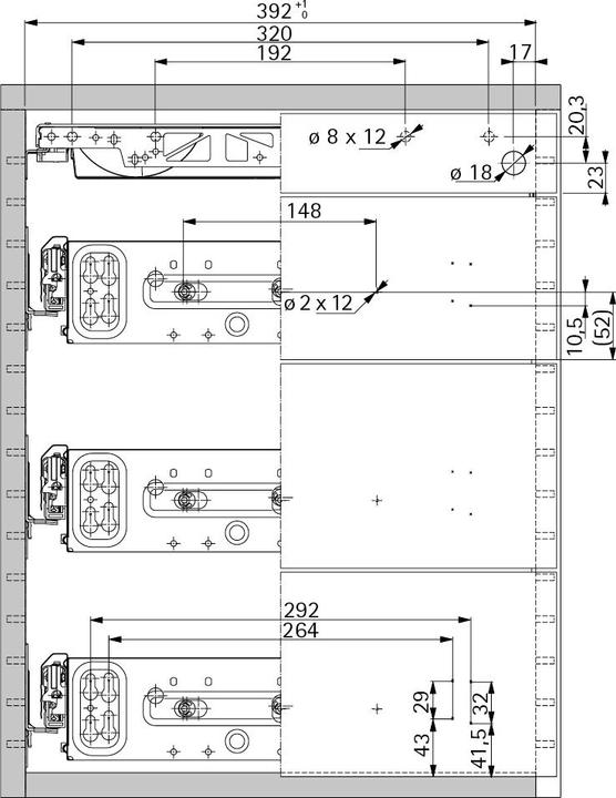 Hettich Schreibtischcontainer-Set VAZ mit Silent System 1 HE + 2 HE + 2.5 HE + 2.5 HE
