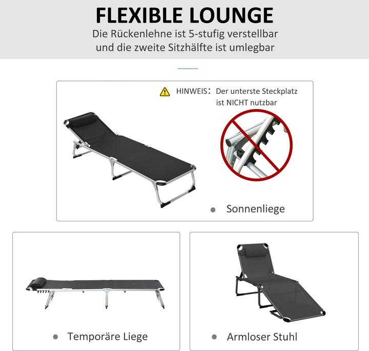 Image du produit Outsunny Chaise longue de jardin réglable en 5 positions (80 cm)