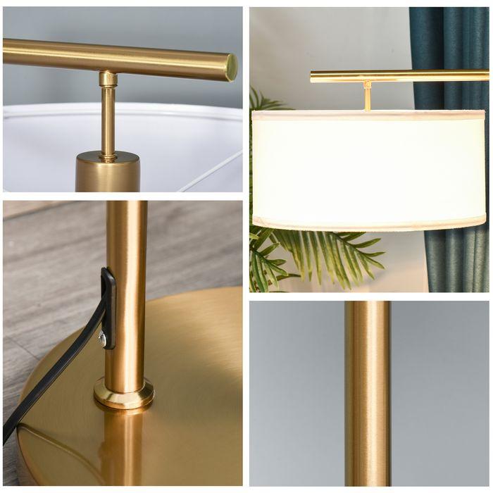 Produktbild Swisshandel24 Stehlampe Stehleuchte E27 Sockel für Wohnzimmer Schlafzimmer Büro Metall Stahl Leinen Gold+Weiss 47x (E27)