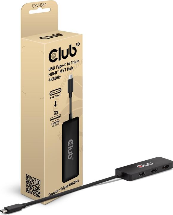 Produktbild Club 3D Club3D MST-Hub USB 3.2 Typ C > 3x HDMI 4K60Hz St/Bu retail (USB-C, 3 Ports)