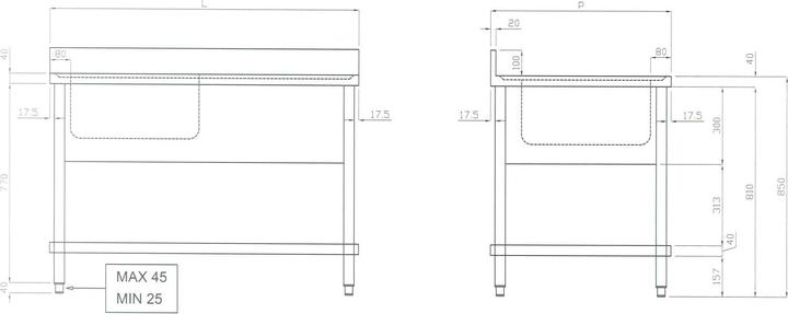 Produktbild Gastro Hero Spülzentrum ECO mit Becken Rechts (Spülbecken Zubehör, 60 cm, 120 cm)